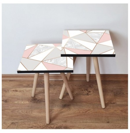 Set tavoline (2 Pc) Kalune Design 2Shp318 - Pink Pink Beige Grey