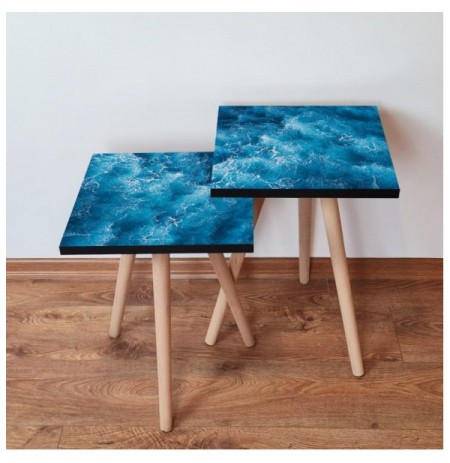 Set tavoline (2 Pc) Kalune Design 2Shp357 - Blue Blue White