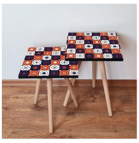 Set tavoline (2 Pc) Kalune Design 2Shp394 - Navy Blue Navy Blue Orange White