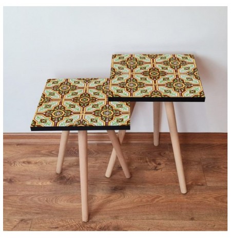 Set tavoline (2 Pc) Kalune Design 2Shp44 - Brown Brown Green Yellow White