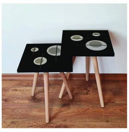 Set tavoline (2 Pc) Kalune Design 2Shp65 - Black Black Beige Grey