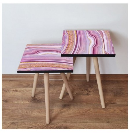 Set tavoline (2 Pc) Kalune Design 2Shp88 - Pink Pink Gold White
