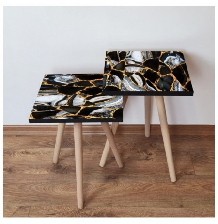 Set tavoline (2 Pc) Kalune Design 2Shp99 - Black Black Gold White
