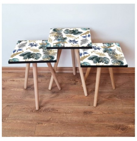 Set tavoline (3 Pc) Kalune Design 3Shp217 - Beige Beige Green Gold Navy Blue