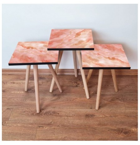 Set tavoline (3 Pc) Kalune Design 3Shp218 - Salmon Salmon Gold
