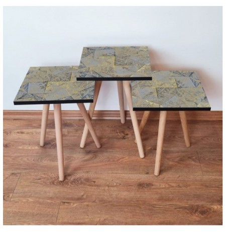 Set tavoline (3 Pc) Kalune Design 3Shp225 - Grey Grey Gold Beige