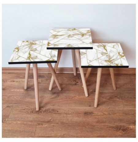 Set tavoline (3 Pc) Kalune Design 3Shp228 - White White Gold