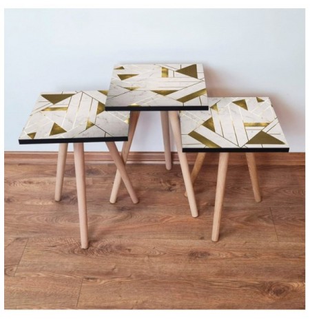 Set tavoline (3 Pc) Kalune Design 3Shp231 - White White Gold