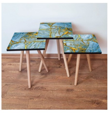 Set tavoline (3 Pc) Kalune Design 3Shp235 - Blue Blue Gold