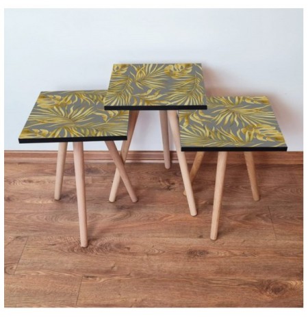 Set tavoline (3 Pc) Kalune Design 3Shp237 - Grey Grey Yellow