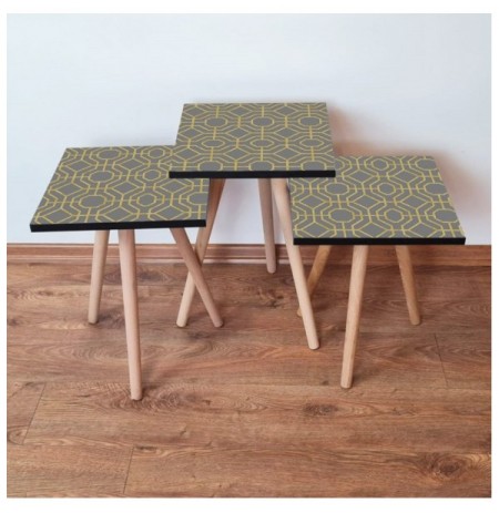 Set tavoline (3 Pc) Kalune Design 3Shp238 - Grey Grey Yellow
