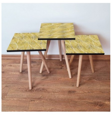 Set tavoline (3 Pc) Kalune Design 3Shp239 - Yellow Yellow White