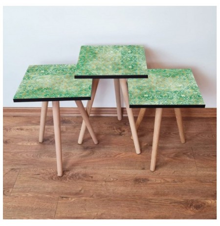 Set tavoline (3 Pc) Kalune Design 3Shp245 - Green Green Gold White