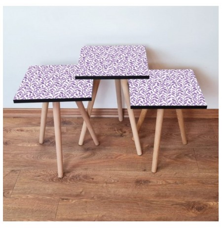 Set tavoline (3 Pc) Kalune Design 3Shp247 - White White Purple