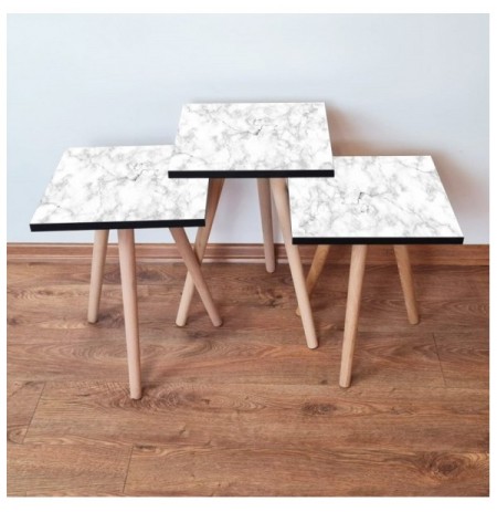 Set tavoline (3 Pc) Kalune Design 3Shp255 - White White Grey
