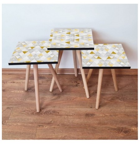 Set tavoline (3 Pc) Kalune Design 3Shp258 - White White Grey Gold