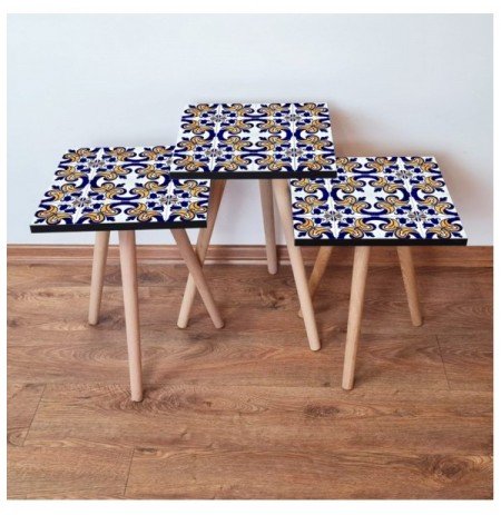 Set tavoline (3 Pc) Kalune Design 3Shp26 - White White Navy Blue Yellow