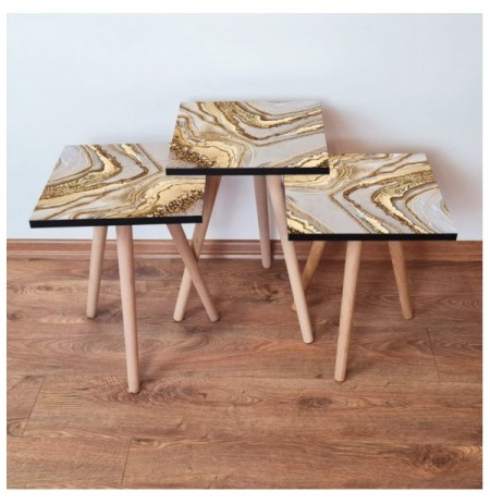 Set tavoline (3 Pc) Kalune Design 3Shp263 - Beige Beige Brown Gold