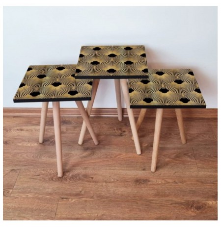 Set tavoline (3 Pc) Kalune Design 3Shp266 - Black Black Gold