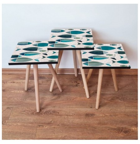Set tavoline (3 Pc) Kalune Design 3Shp269 - White White Green Blue