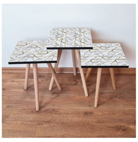 Set tavoline (3 Pc) Kalune Design 3Shp270 - White White Grey Gold