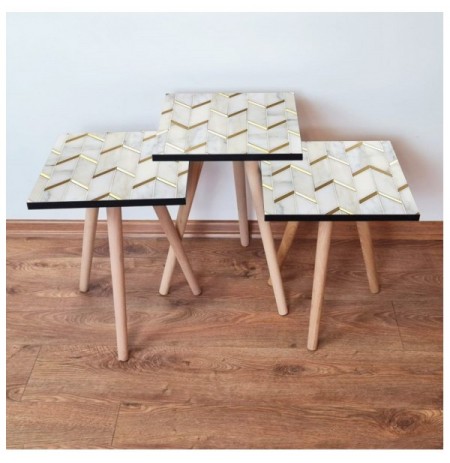 Set tavoline (3 Pc) Kalune Design 3Shp273 - White White Gold