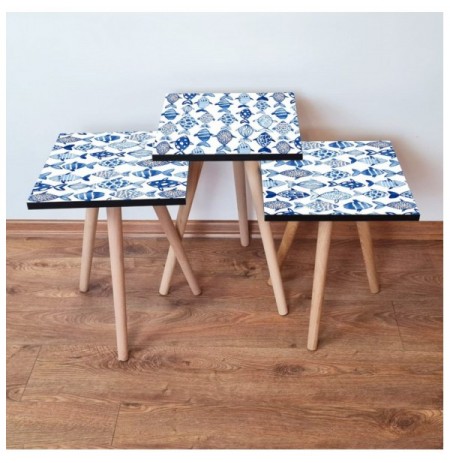 Set tavoline (3 Pc) Kalune Design 3Shp277 - Navy Blue Navy Blue White