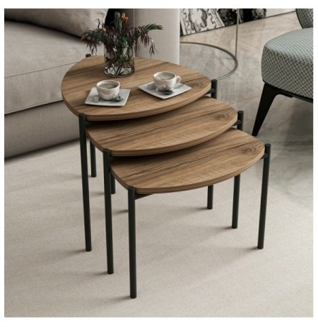 Set tavoline (3 Pc) Kalune Design Lenny - Walnut Walnut