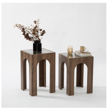 Set tavoline kafeje Kalune Design Seine Set - Transparent, Walnut Transparent Walnut