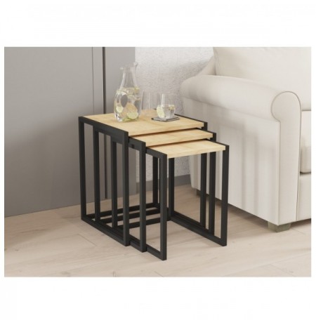 Set tavoline (3 Pc) Kalune Design Tali - Black, Sapphire Oak Black Sapphire Oak