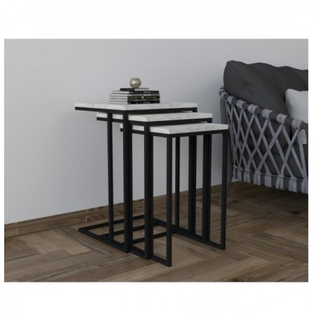 Set tavoline (3 Pc) Kalune Design Stoli - Black, Cyrstal Black Cyrstal