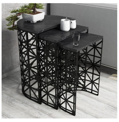 Set tavoline (3 Pc) Kalune Design Stil - Black Marble Black