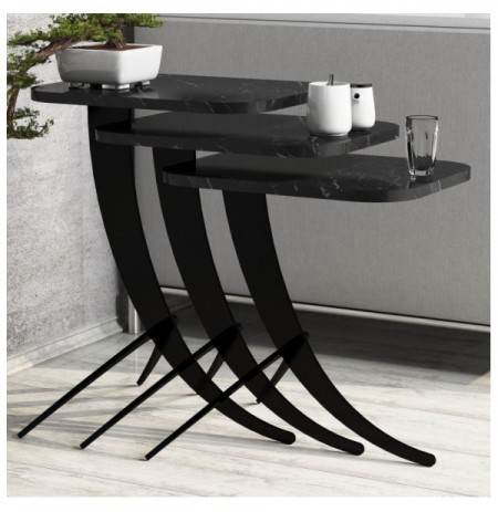 Set tavoline (3 Pc) Kalune Design Pion - Black Marble Black