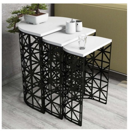 Set tavoline (3 Pc) Kalune Design Stil Metal Ferforje - White White Black