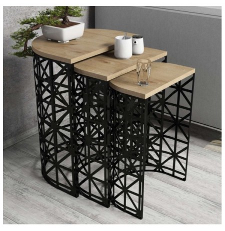 Set tavoline (3 Pc) Kalune Design Stil Metal Ferforje - Oak Oak Black