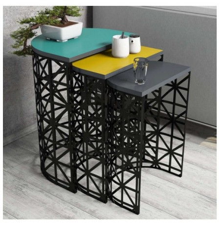 Set tavoline (3 Pc) Kalune Design Stil Metal Ferforje - Multicolor Multicolor