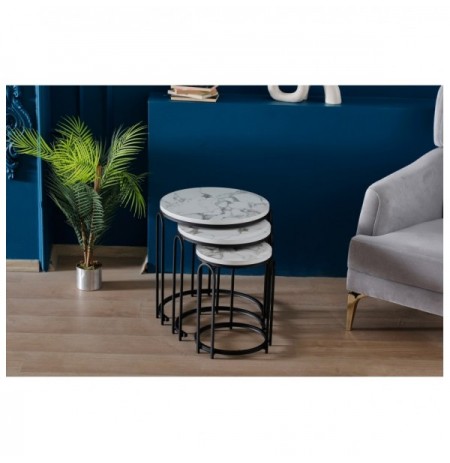 Set tavoline (3 Pc) Kalune Design Lenka Zigon - White Marble, Black White Marble Black