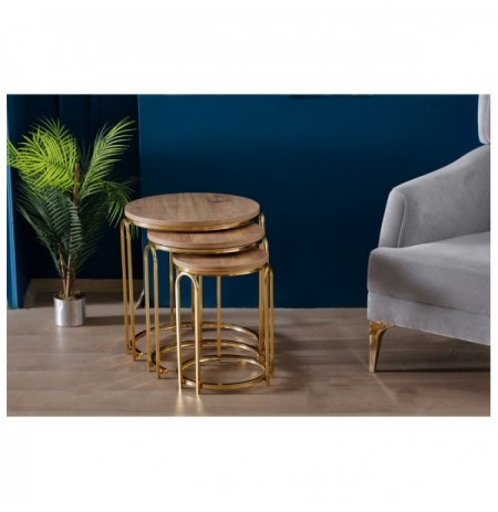 Set tavoline (3 Pc) Kalune Design Lenka Zigon - Walnut, Gold Walnut Gold