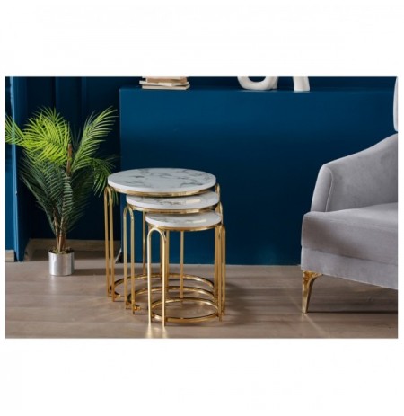 Set tavoline (3 Pc) Kalune Design Lenka Zigon - White Marble, Gold White Marble Gold