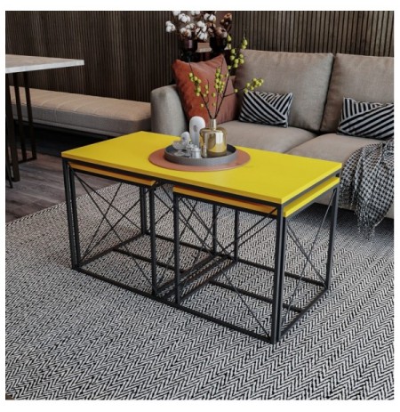 Set tavoline kafeje Kalune Design Defne - Yellow Yellow Black