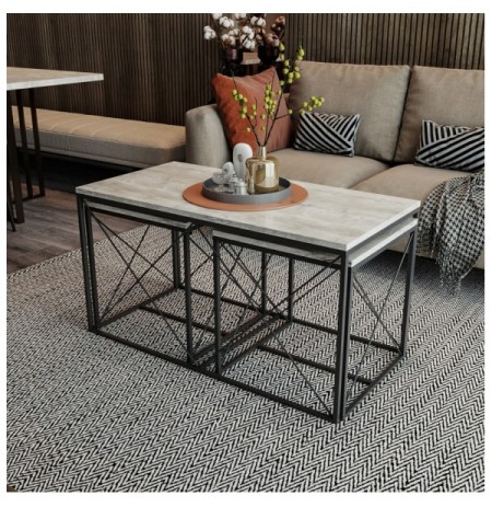 Set tavoline kafeje Kalune Design Defne - Light Grey Light Grey Black
