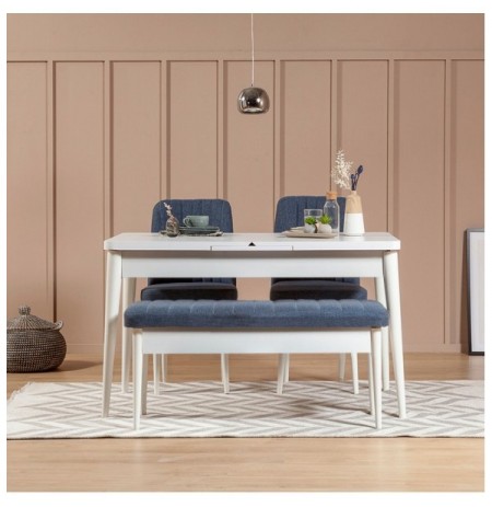 Set 4 Pc Tavoline ngrenie me hapje + Karrige Kalune Design Vina 1048 - Dark Blue, White White Dark Blue