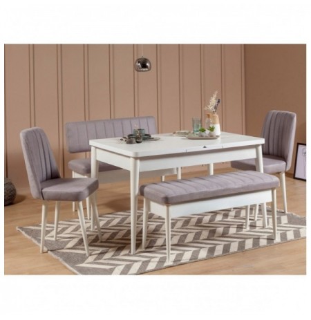 Set 5 Pc Tavoline ngrenie me hapje + Karrige Kalune Design Vina White Soho Grey White Soho