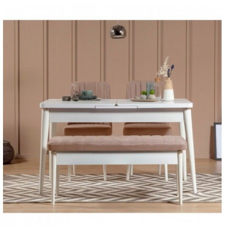Set 4 Pc Tavoline ngrenie me hapje + Karrige Kalune Design Vina 0900 - White Stone White Stone