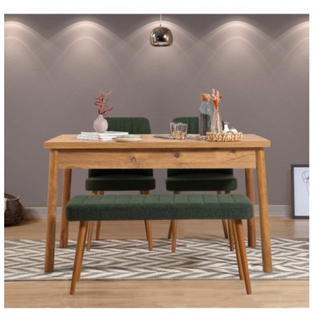 Set ( 4 Pc ) Tavoline + karrige Kalune Design Costa Atlantice-Green Atlantic Pine Green