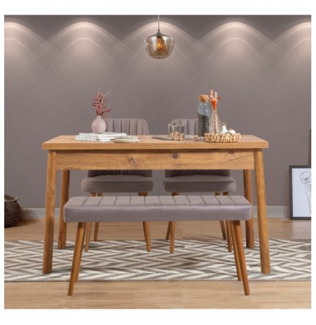 Set ( 4 Pc ) Tavoline + karrige Kalune Design Costa Atlantice-Grey Atlantic Pine Grey
