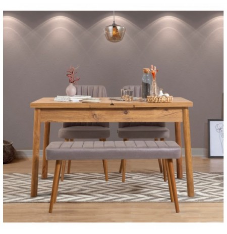 Set 4 Pc Tavoline ngrenie me hapje + Karrige Kalune Design Santiago Atlantice -Soho Grey Atlantic Pine Grey