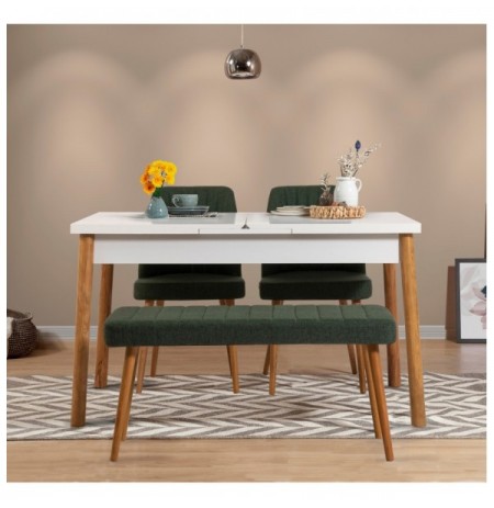 Set 4 Pc Tavoline ngrenie me hapje + Karrige Kalune Design Santiago White Atlantic-Green Atlantic Pine White Green