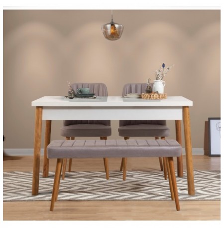Set ( 4 Pc ) Tavoline + karrige Kalune Design Costa Atlantice White-Grey Atlantic Pine White Grey
