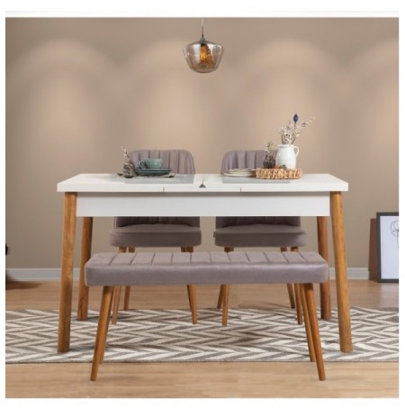 Set 4 Pc Tavoline ngrenie me hapje + Karrige Kalune Design Santiago White Atlantic-Soho Grey Atlantic Pine White Grey